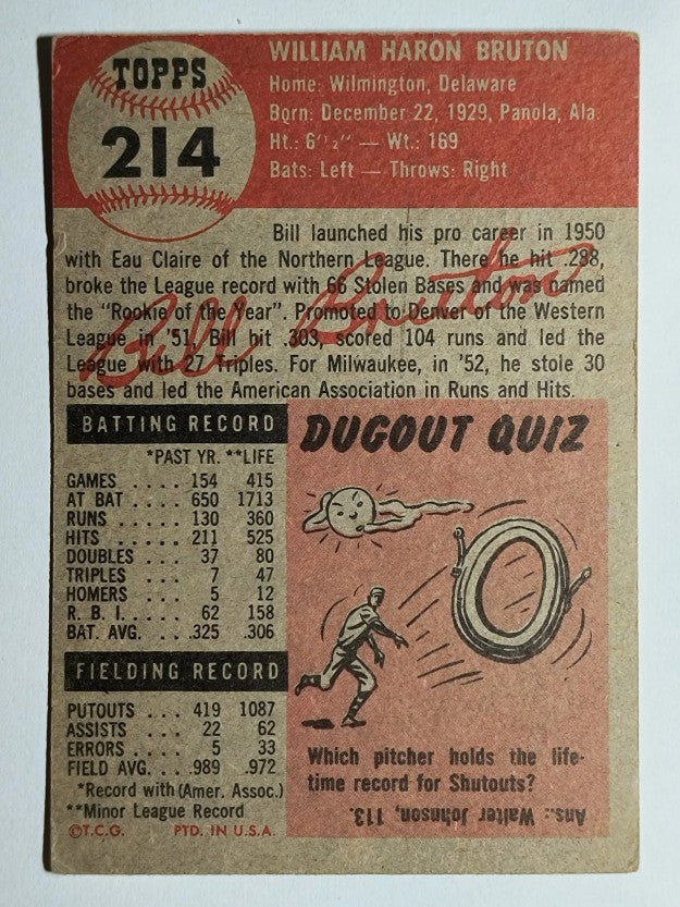 1953 Topps #214 Bill Bruton RC (EX)