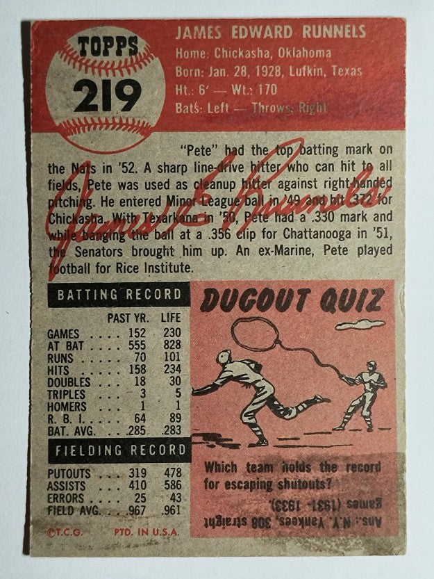 1953 Topps #219 Pete Runnels (VGEX)