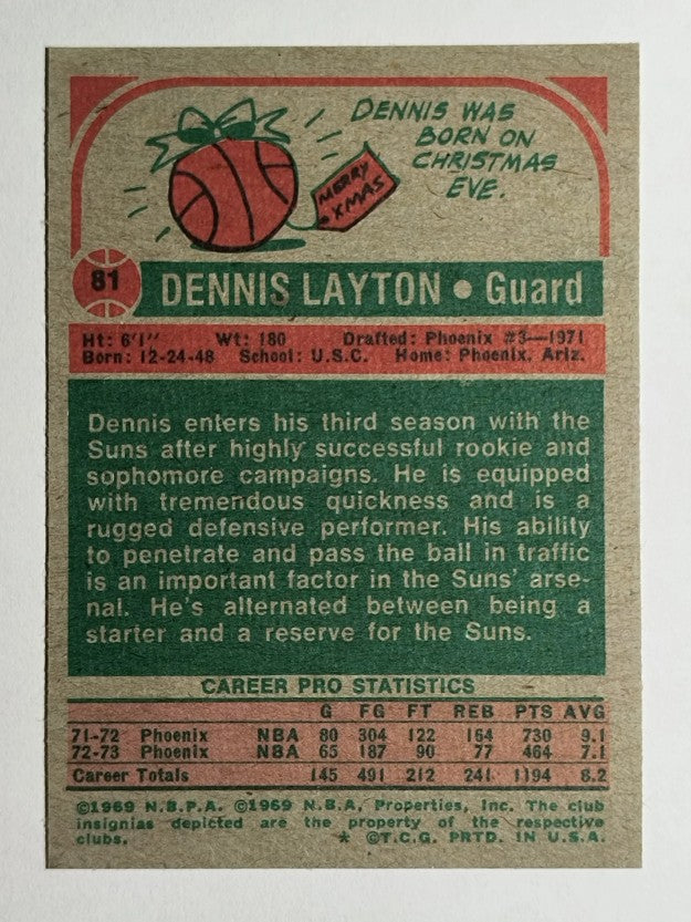 1973-74 Topps #81 Dennis Layton (EX)