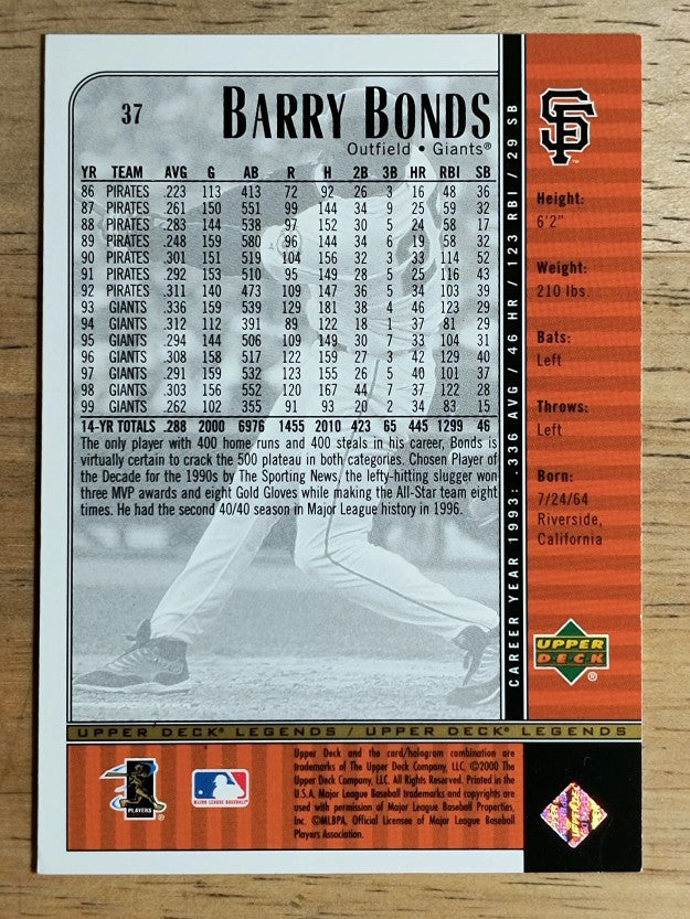 2000 Upper Deck Legends #37 Barry Bonds