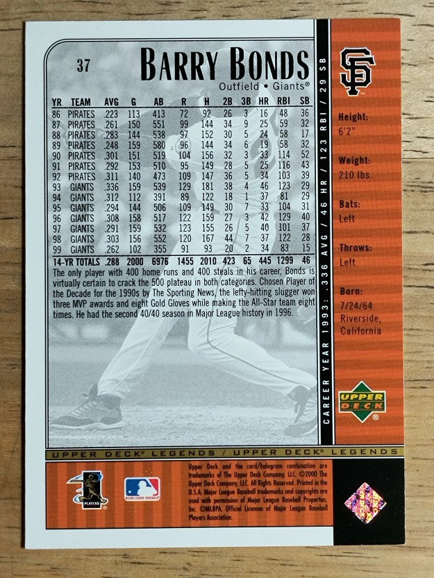 2000 Upper Deck Legends #37 Barry Bonds