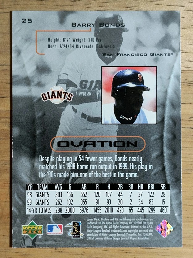 2000 Upper Deck Ovation #25 Barry Bonds