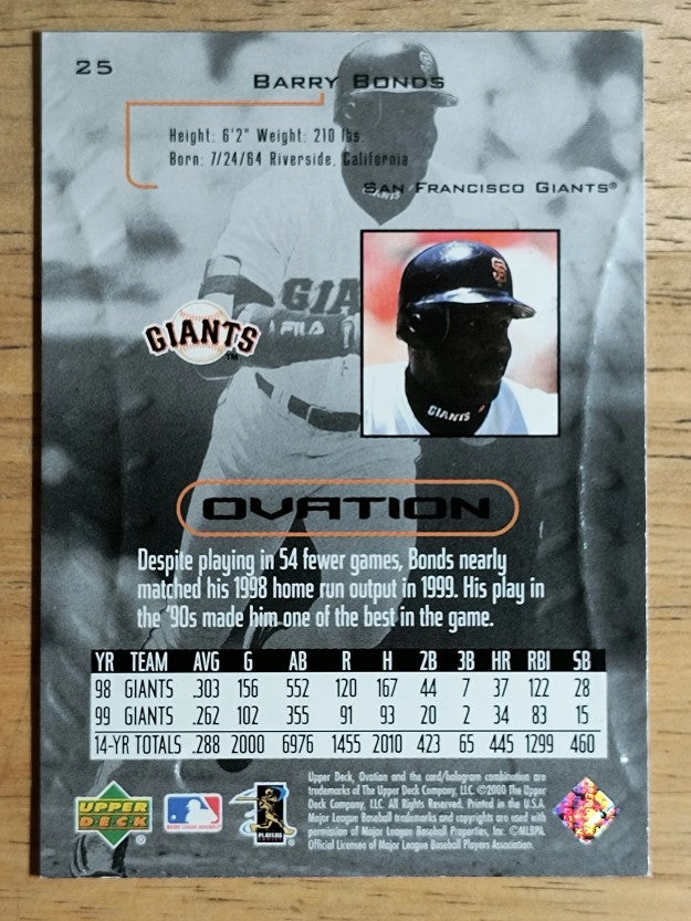 2000 Upper Deck Ovation #25 Barry Bonds