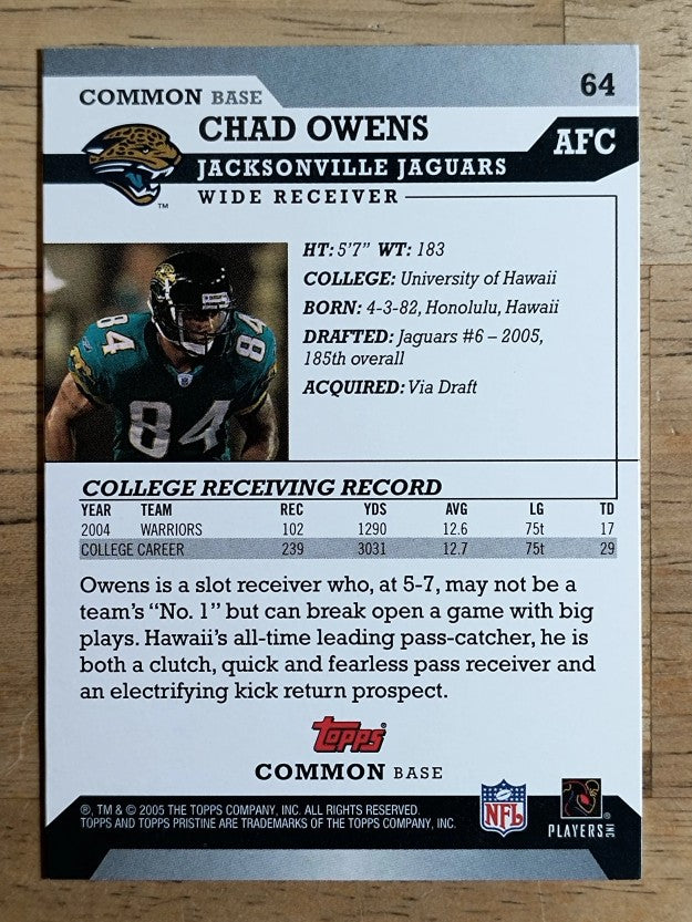 2005 Topps Pristine #64 Chad Owens C RC