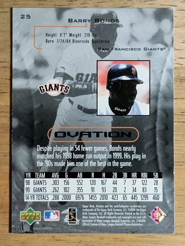 2000 Upper Deck Ovation #25 Barry Bonds