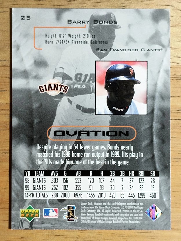 2000 Upper Deck Ovation #25 Barry Bonds