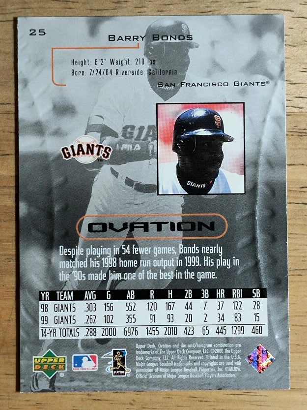 2000 Upper Deck Ovation #25 Barry Bonds