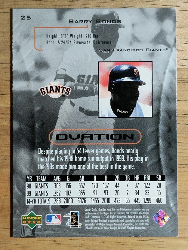 2000 Upper Deck Ovation #25 Barry Bonds