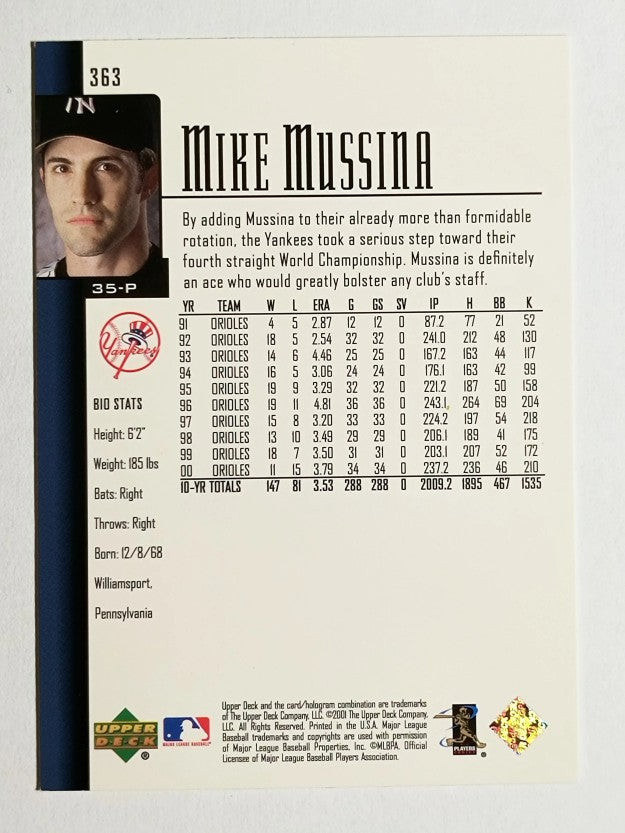 2001 Upper Deck #363 Mike Mussina