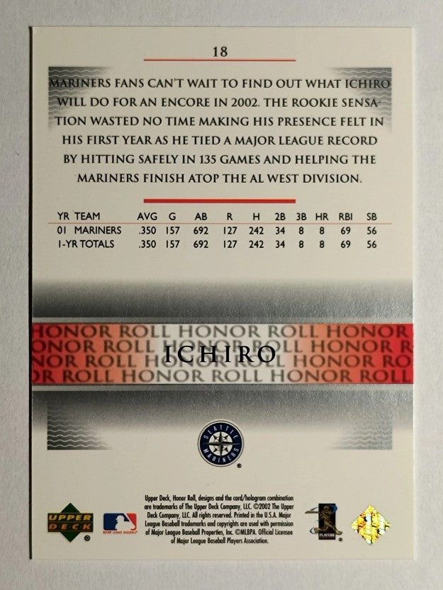 2002 Upper Deck Honor Roll #18 Ichiro Suzuki ALD9