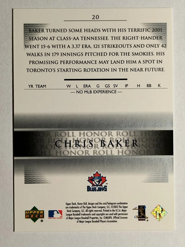 2002 Upper Deck Honor Roll #20 Chris Baker PD9 RC