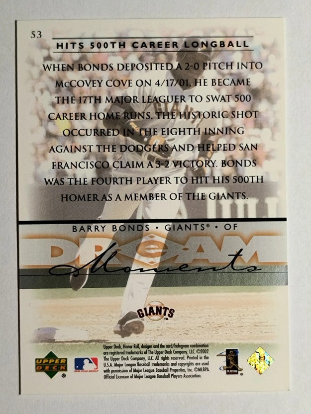 2002 Upper Deck Honor Roll #53 Barry Bonds
