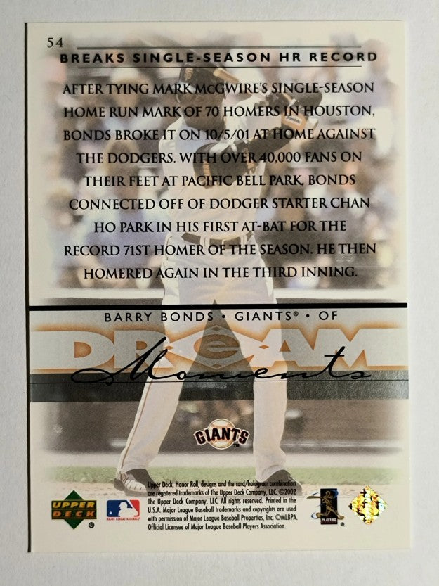 2002 Upper Deck Honor Roll #54 Barry Bonds