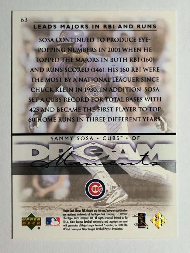2002 Upper Deck Honor Roll #63 Sammy Sosa