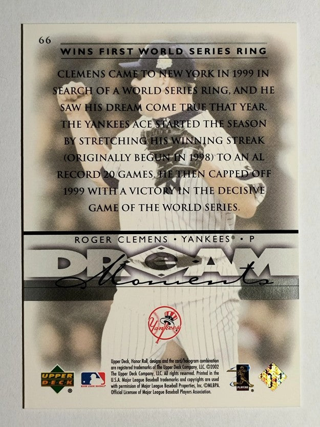 2002 Upper Deck Honor Roll #66 Roger Clemens