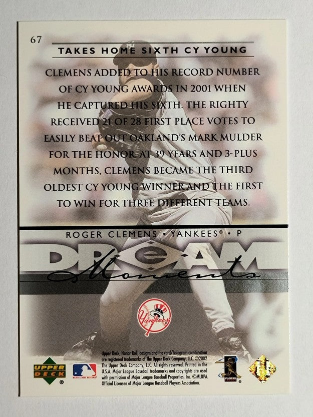 2002 Upper Deck Honor Roll #67 Roger Clemens