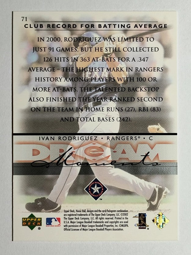 2002 Upper Deck Honor Roll #71 Ivan Rodriguez