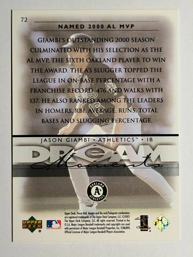 2002 Upper Deck Honor Roll #72 Jason Giambi