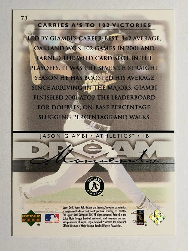 2002 Upper Deck Honor Roll #73 Jason Giambi