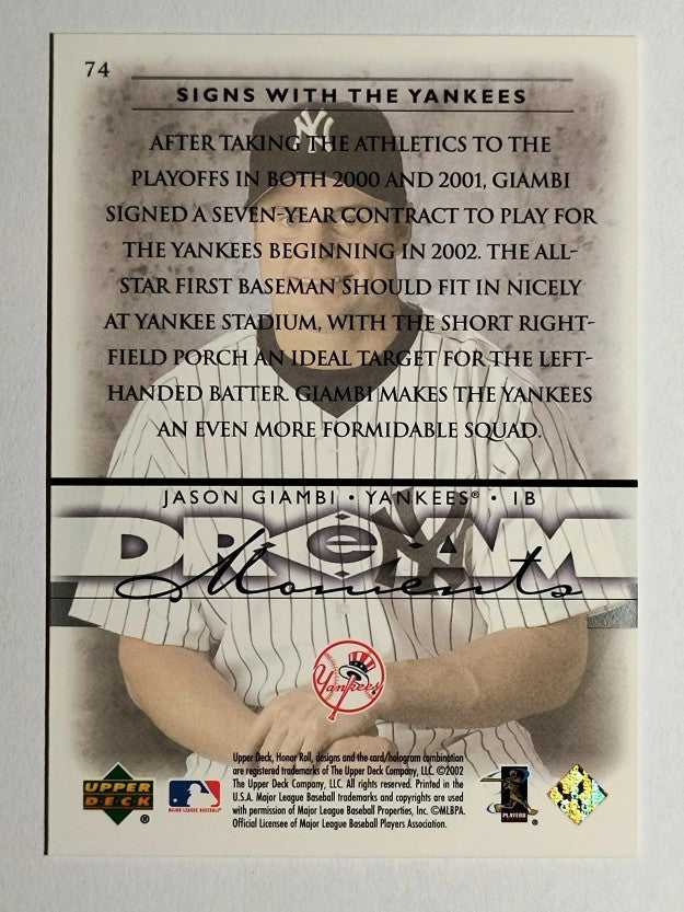 2002 Upper Deck Honor Roll #74 Jason Giambi