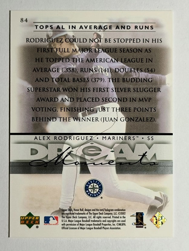 2002 Upper Deck Honor Roll #84 Alex Rodriguez