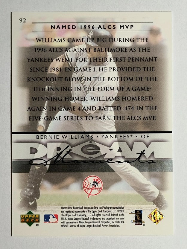 2002 Upper Deck Honor Roll #92 Bernie Williams
