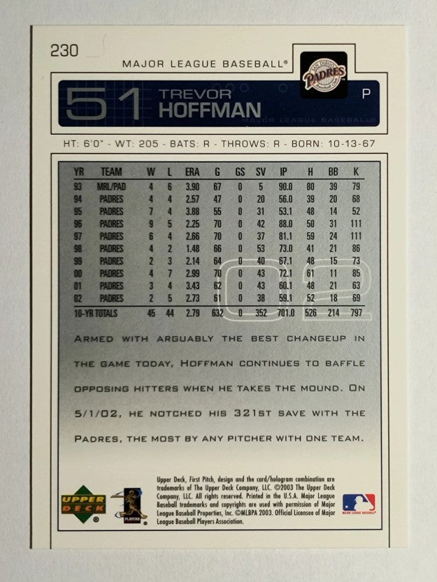 2003 Upper Deck First Pitch #230 Trevor Hoffman