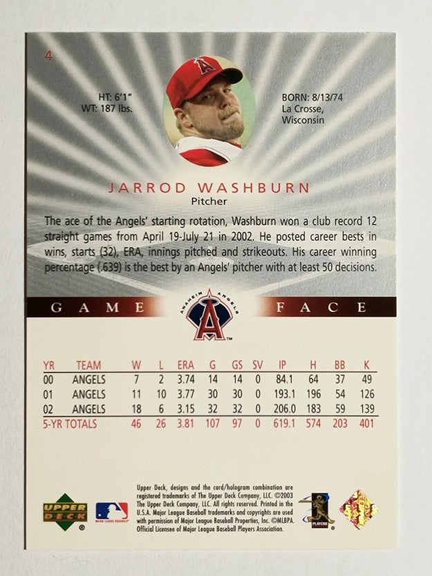 2003 Upper Deck Game Face #4 Jarrod Washburn