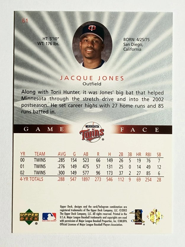 2003 Upper Deck Game Face #61 Jacque Jones