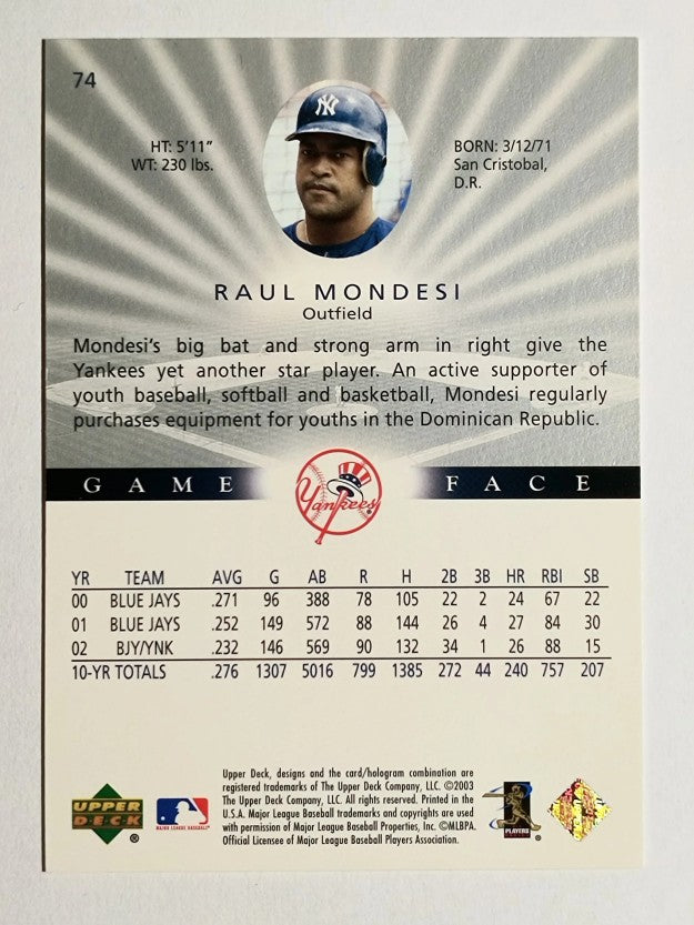 2003 Upper Deck Game Face #74 Raul Mondesi