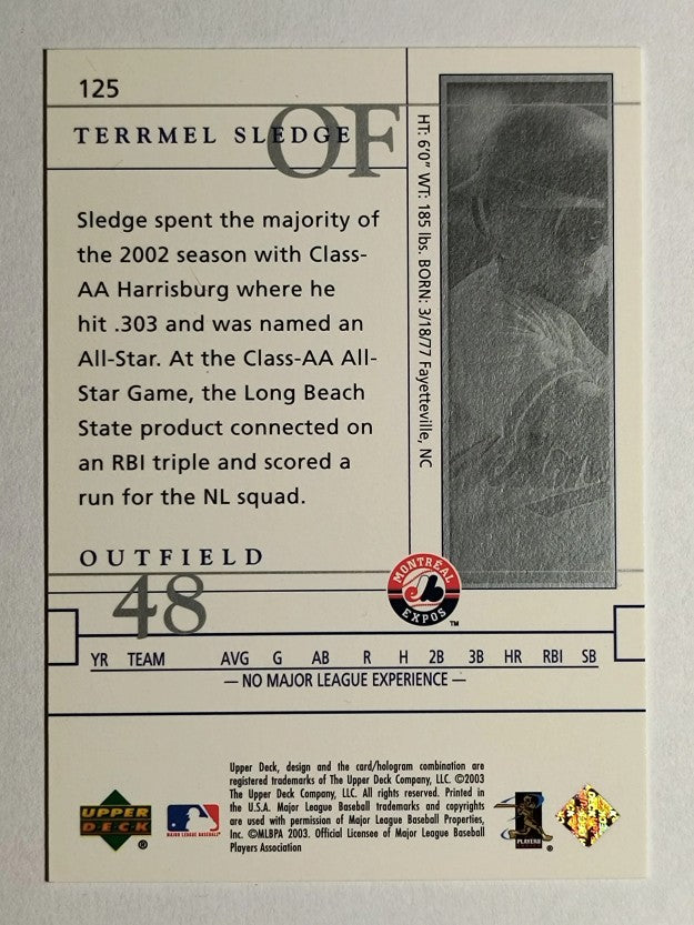 2003 Upper Deck Game Face #125 Terrmel Sledge FF RC