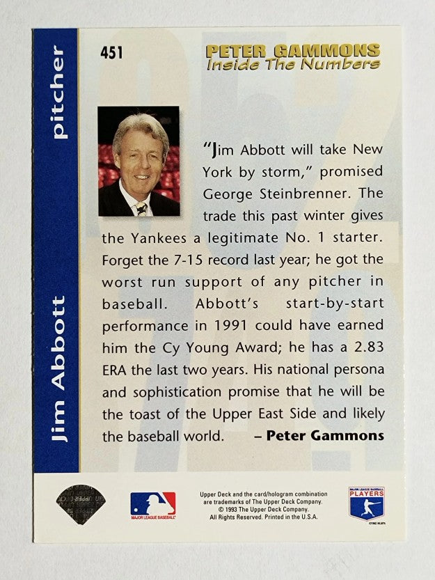 1993 Upper Deck #451 Jim Abbott IN