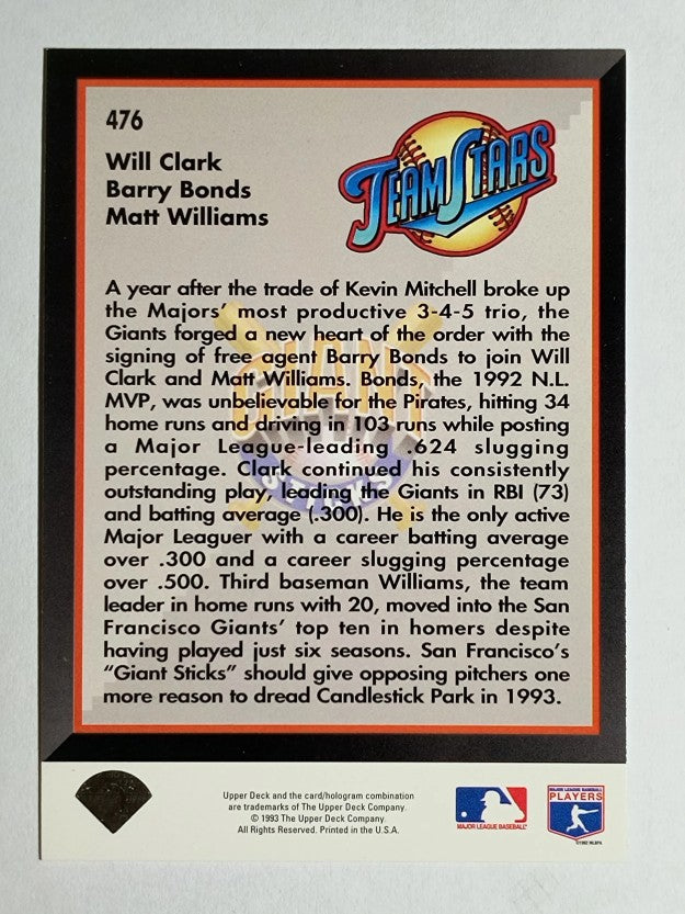 1993 Upper Deck #476 Will Clark/Barry Bonds/Matt Williams