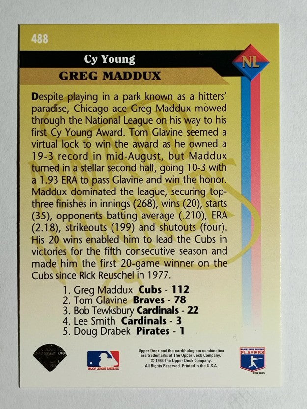 1993 Upper Deck #488 Greg Maddux AW