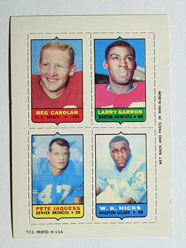 1969 Topps Four-in-One Reg Carolan/Larry Garron/W.K. Hicks/Pete Jacques (NM)