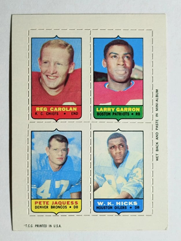 1969 Topps Four-in-One Reg Carolan/Larry Garron/W.K. Hicks/Pete Jacques (NM)