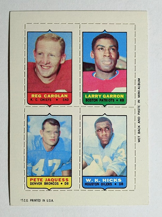 1969 Topps Four-in-One Reg Carolan/Larry Garron/W.K. Hicks/Pete Jacques (NM)