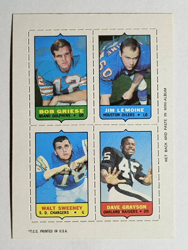 1969 Topps Four-in-One Bob Griese/Jim LeMoine/Dave Grayson/Walt Sweeney (NMMT)