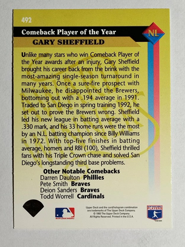 1993 Upper Deck #492 Gary Sheffield AW