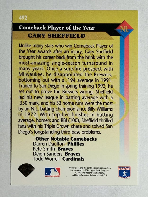 1993 Upper Deck #492 Gary Sheffield AW