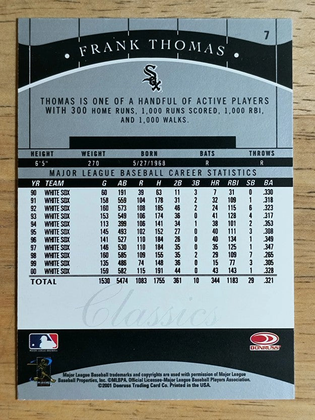 2001 Donruss Classics #7 Frank Thomas