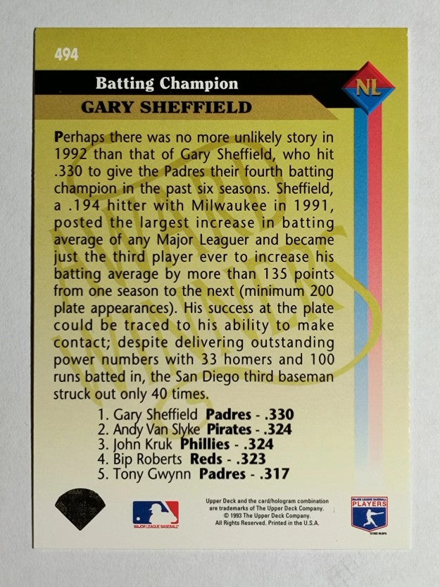 1993 Upper Deck #494 Gary Sheffield AW