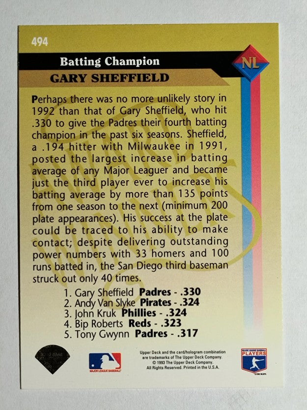 1993 Upper Deck #494 Gary Sheffield AW