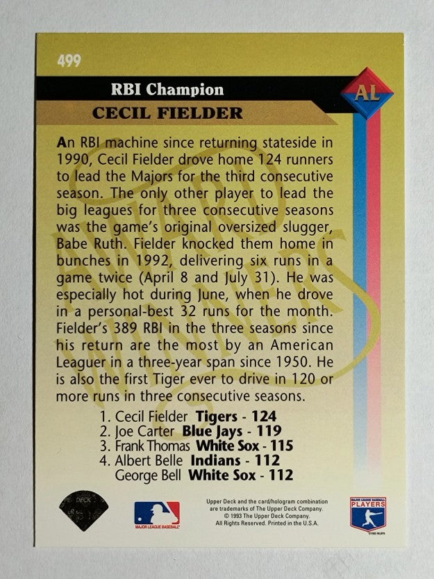 1993 Upper Deck #499 Cecil Fielder AW
