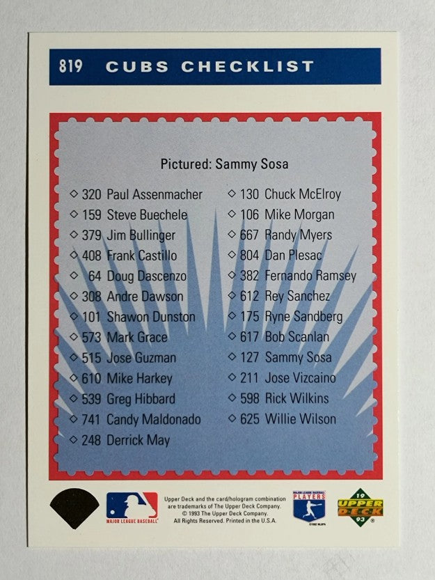 1993 Upper Deck #819 Sammy Sosa TC