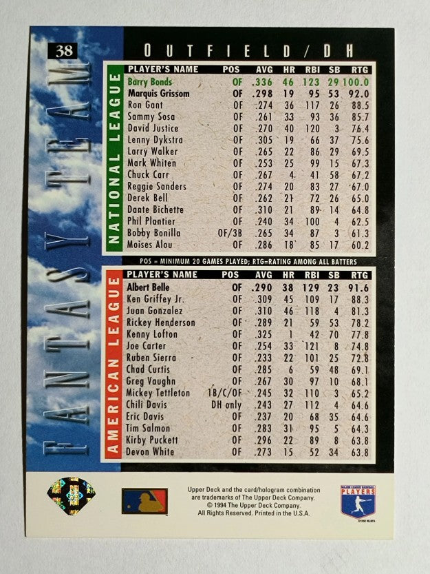 1994 Upper Deck #38 Barry Bonds FT