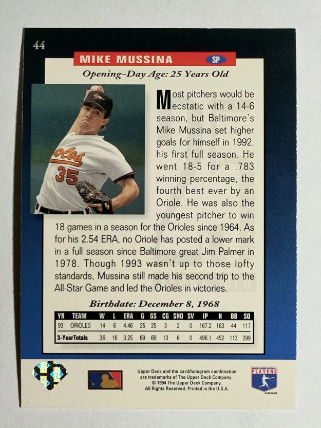1994 Upper Deck #44 Mike Mussina FUT