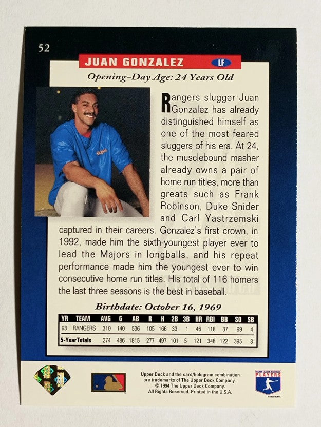 1994 Upper Deck #52 Juan Gonzalez FUT