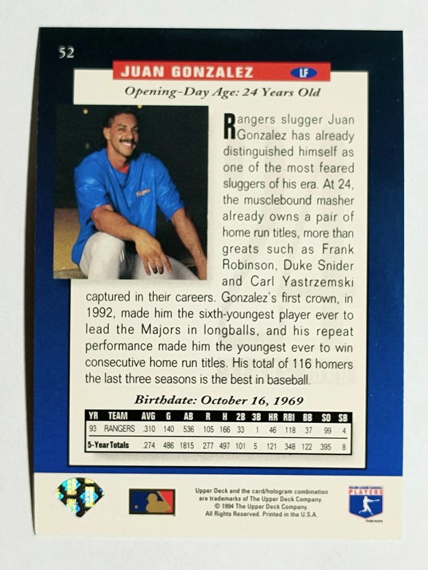 1994 Upper Deck #52 Juan Gonzalez FUT