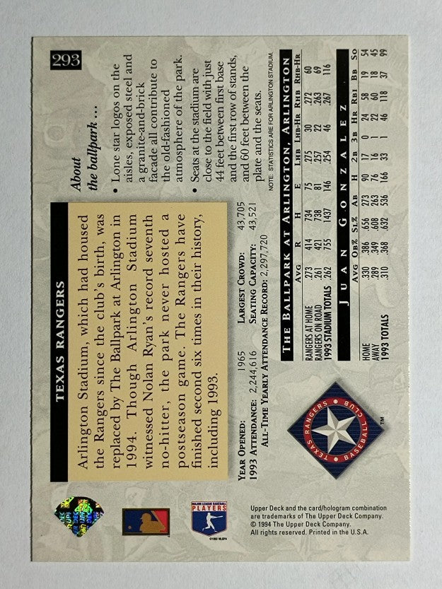 1994 Upper Deck #293 Juan Gonzalez HFA